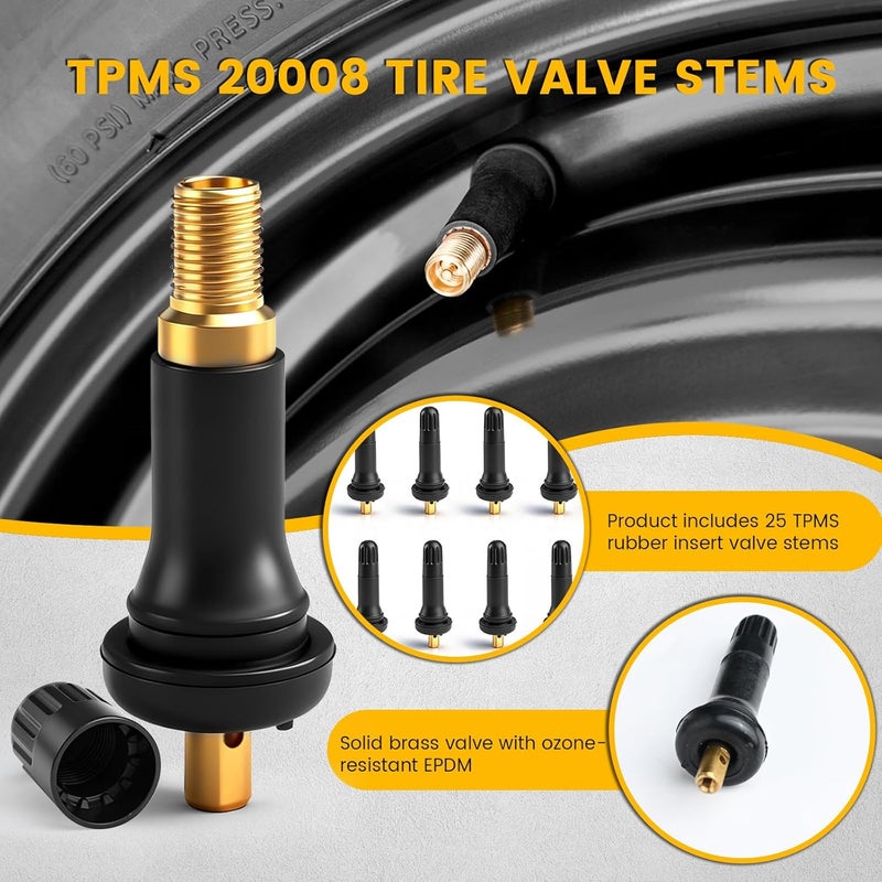 caqeg 25pcs TPMS 17-20008 Rubber Snap-in Tire Pressure Sensor Valve Stem Compatible with F ord C hevrolet Dodge C hrysle Buick Ram C adillac P ontiac Subaru Lincoln GM Chevy - Image 3